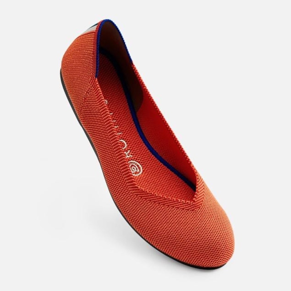 Rothys The Point Flame Orange Knit Pointed Toe Flats Womens Size 9
